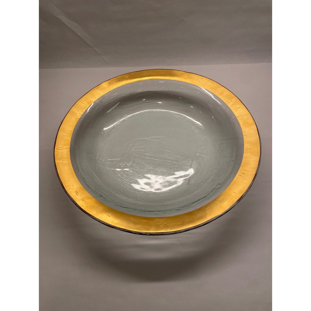 VTG Annieglass Roman Antique 14.5" Large Serving Bowl 24k Gold Rim 1992 Signed